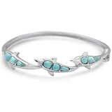 Sterling Silver Natural Larimar Dolphin Bangle Bracelet