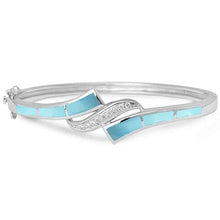 Load image into Gallery viewer, Sterling Silver Natural Larimar And Cubic Zirconia Bangle Bracelet