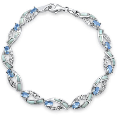 Sterling Silver Oval Tanzanite, Natural Larimar and CZ Bracelet - silverdepot