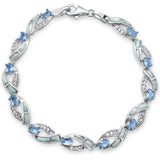 Sterling Silver Oval Tanzanite, Natural Larimar and CZ Bracelet