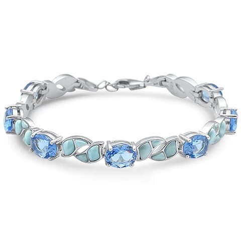 Sterling Silver Natural Larimar Oval Tanzanite Bracelet