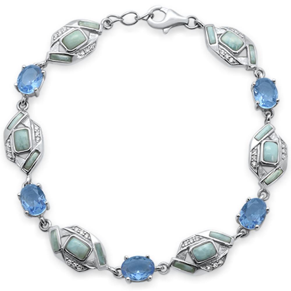 Sterling Silver Oval Tanzanite, Natural Larimar and CZ Bracelet - silverdepot