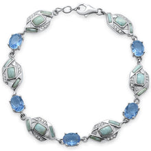 Load image into Gallery viewer, Sterling Silver Oval Tanzanite, Natural Larimar and CZ Bracelet - silverdepot