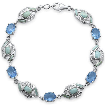 Sterling Silver Oval Tanzanite, Natural Larimar and CZ Bracelet - silverdepot