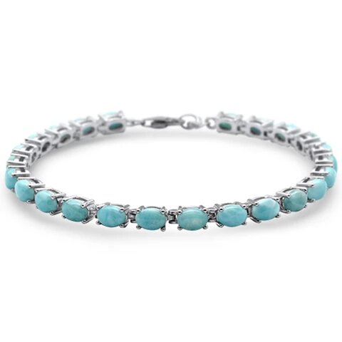 Sterling Silver Natural Larimar Oval Shape Fire Bracelet