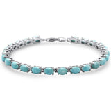 Sterling Silver Natural Larimar Oval Shape Fire Bracelet