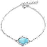 Sterling Silver Natural Larimar And Clear CZ Hand Of Hamsa Bracelet