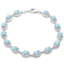 Load image into Gallery viewer, Sterling Silver Oval Natural Larimar And Cubic Zirconia Bracelet