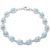 Sterling Silver Oval Natural Larimar And Cubic Zirconia Bracelet