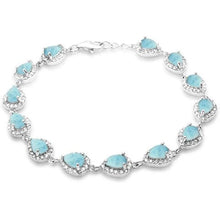 Load image into Gallery viewer, Sterling Silver Pear Shape Natural Larimar And Cubic Zirconia Bracelet