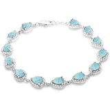 Sterling Silver Pear Shape Natural Larimar And Cubic Zirconia Bracelet