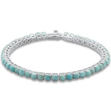 Sterling Silver 4MM Round Natural Larimar Bracelet