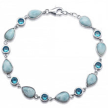 Load image into Gallery viewer, Sterling Silver Pear Natural Larimar And Blue Topaz Bracelet