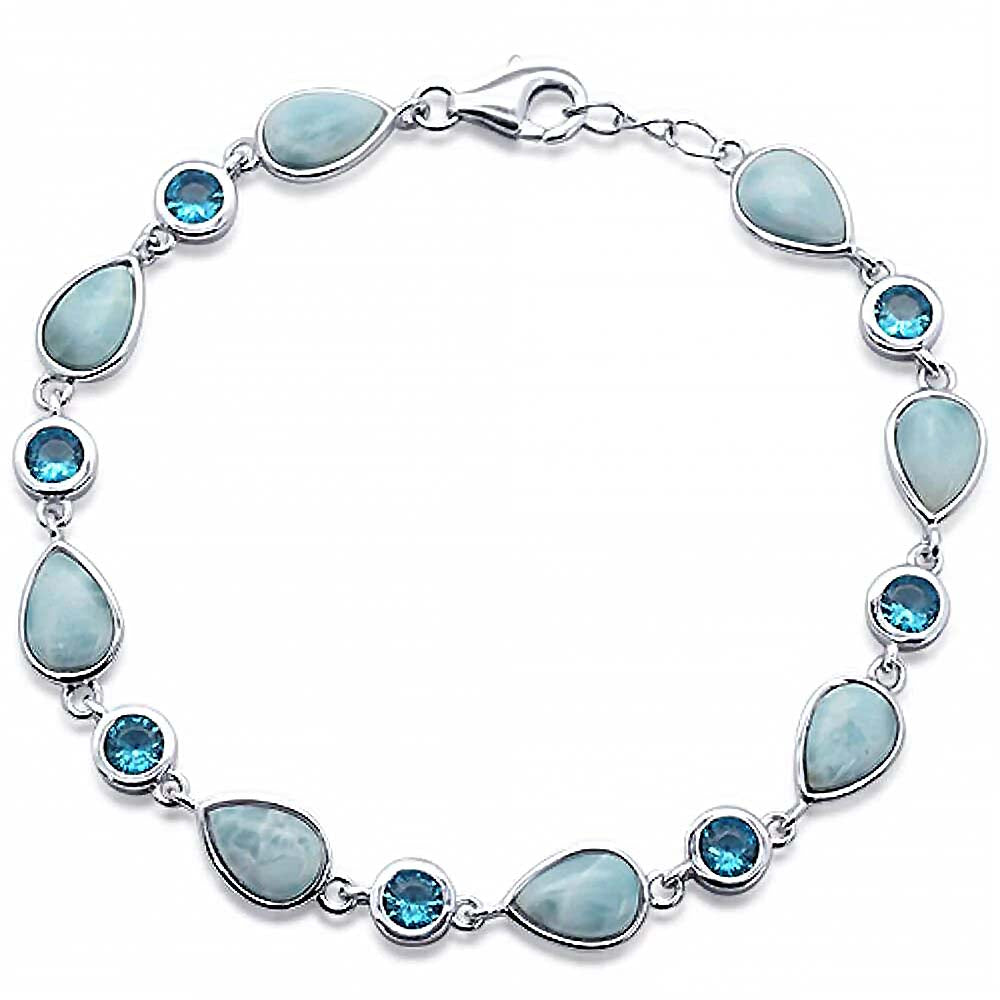 Sterling Silver Pear Natural Larimar And Blue Topaz Bracelet