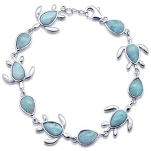 Load image into Gallery viewer, Sterling Silver Natural Larimar Turtle Charm Bracelet