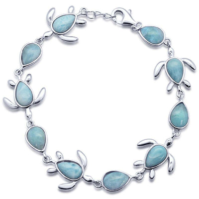 Sterling Silver Natural Larimar Turtle Charm Bracelet
