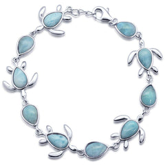 Sterling Silver Natural Larimar Turtle Charm Bracelet