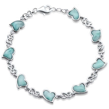 Load image into Gallery viewer, Sterling Silver Natural Larimar Heart Charm Bracelet