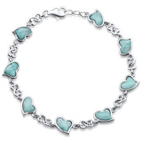 Sterling Silver Natural Larimar Heart Charm Bracelet