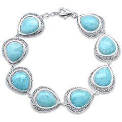 Sterling Silver Pear Shape Natural Larimar Bracelet