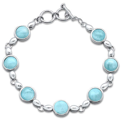 Sterling Silver Round Natural Larimar Design Bracelet