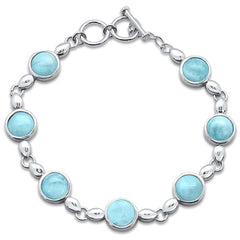 Sterling Silver Round Natural Larimar Design Bracelet