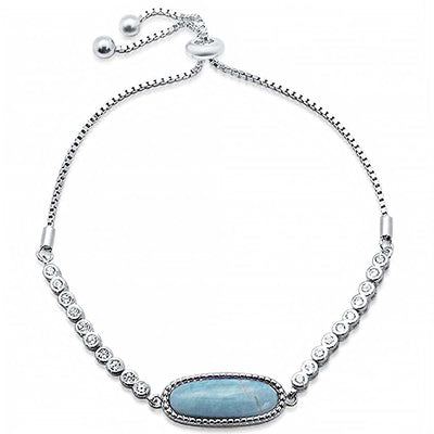 Sterling Silver Adjustable Larimar Bar Bracelet