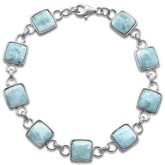 Sterling Silver Cushion Natural Larimar Bracelet