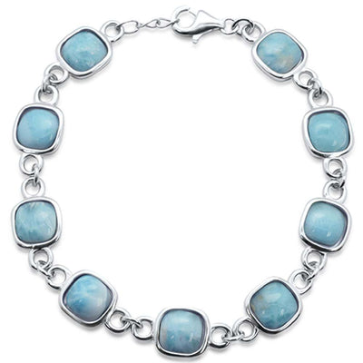 Sterling Silver Cushion Cut Natural Larimar Bracelet