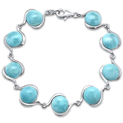 Sterling Silver New Round Natural Larimar Design Bracelet