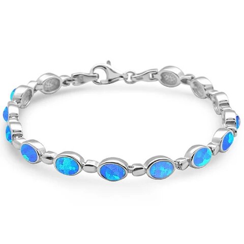 Sterling Silver Oval Shape Blue Opal Bracelet