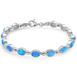 Sterling Silver Oval Shape Blue Opal Bracelet