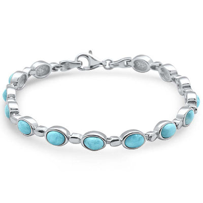 Sterling Silver Oval Shape Natural Larimar Bracelet