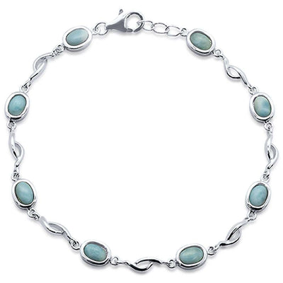 Sterling Silver Oval Natural Larimar Bracelet