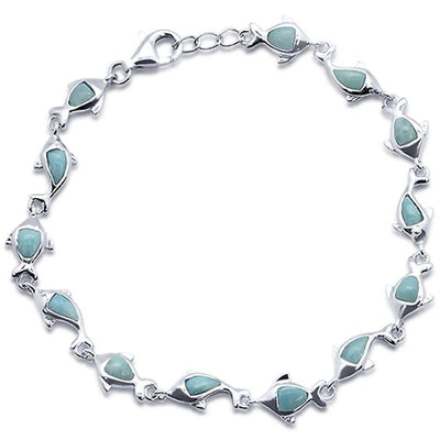 Sterling Silver Natural Larimar Dolphin Charm Bracelet