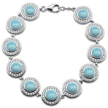 Load image into Gallery viewer, Sterling Silver Round Natural Larimar And Cubic Zirconia Bracelet