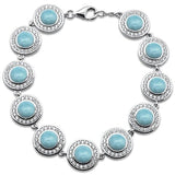 Sterling Silver Round Natural Larimar And Cubic Zirconia Bracelet