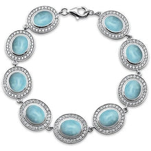 Load image into Gallery viewer, Sterling Silver Oval Natural Larimar And Cubic Zirconia Bracelet