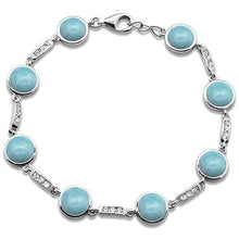 Load image into Gallery viewer, Sterling Silver Round Natural Larimar And Cubic Zirconia Bracelet