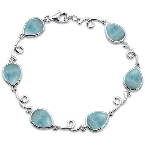 Sterling Silver Pear Shape Natural Larimar Design Bracelet