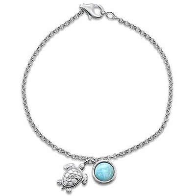 Sterling Silver New Natural Larimar Turtle Bracelet