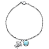 Sterling Silver New Natural Larimar Turtle Bracelet