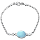 Sterling Silver New Natural Larimar Oval Bracelet