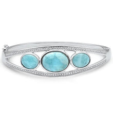 Load image into Gallery viewer, Sterling Silver Oval Natural Larimar And Cubic Zirconia Bracelet