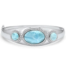 Load image into Gallery viewer, Sterling Silver Natural Larimar And Cubic Zirconia Bangle Bracelet