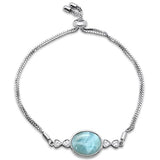 Sterling Silver New Natural Larimar Oval Bracelet