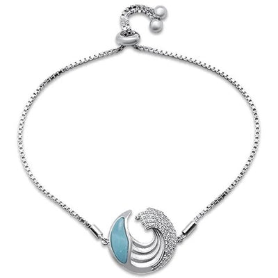 Sterling Silver Natural Larimar And Cubic Zirconia Adjustable Bracelet