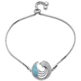 Sterling Silver Natural Larimar And Cubic Zirconia Adjustable Bracelet