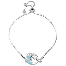 Load image into Gallery viewer, Sterling Silver Natural Larimar Dolphin and Oval CZ Adjustable Toggle Bola Bracelet - silverdepot
