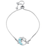 Sterling Silver Natural Larimar Dolphin and Oval CZ Adjustable Toggle Bola Bracelet